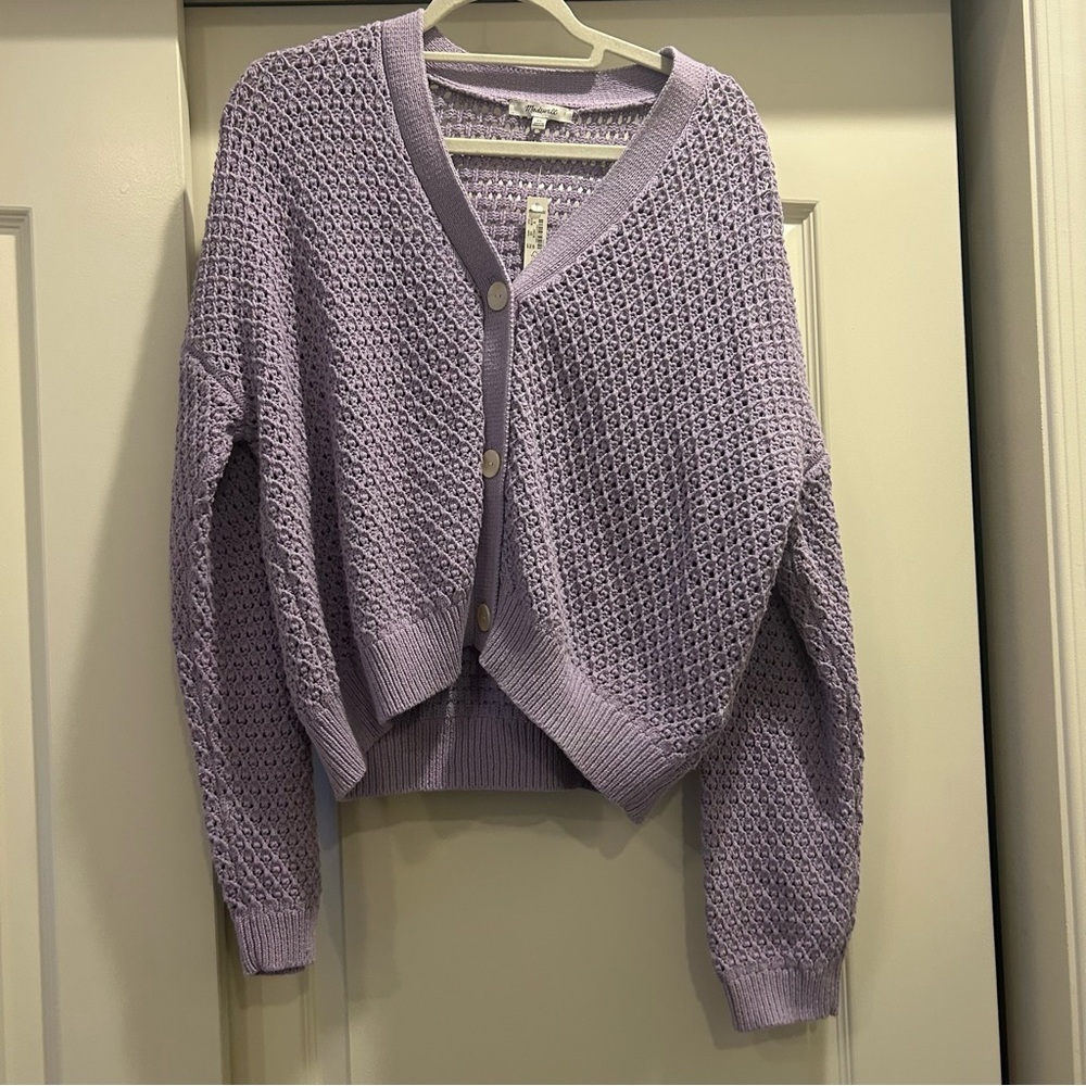 NWT Madewell Open-Stitch Crop Cardigan Sweater Heather Dusty Lavender - Picture 2 of 6